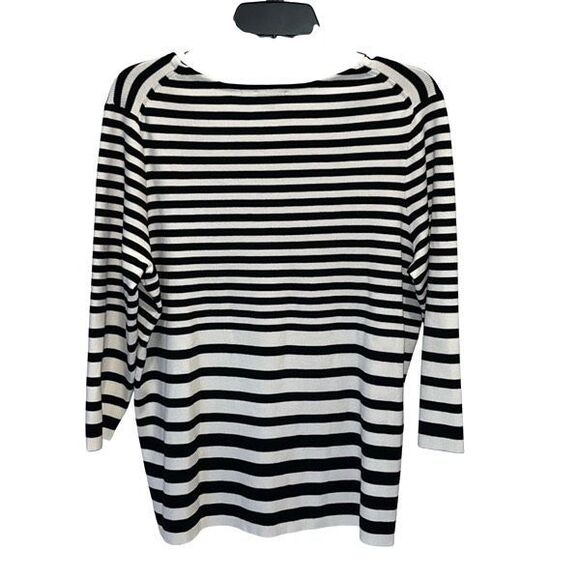 Talbots Scoop Neck Striped Lightweight Sweater Top Size 2XP Black White - Picture 3 of 7